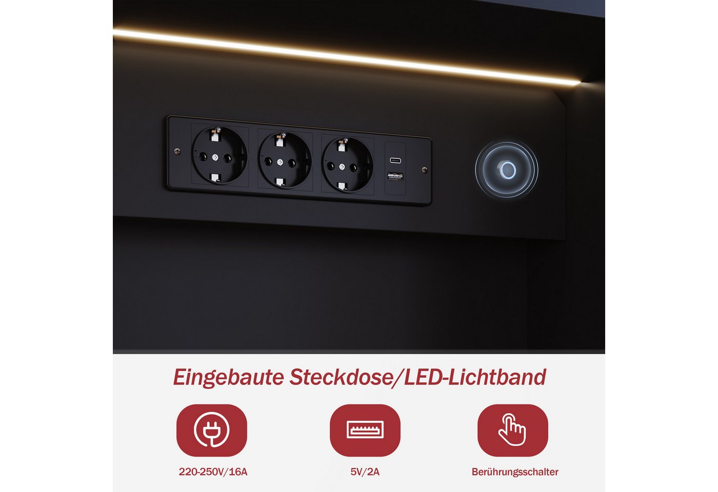HOMALL Highboard Küchenbuffet Sideboards,Geschirr Insel Schrank (mit LED-Beleuchtung,Steckdose,staubgeschützter Glastür) – Bild 4 von 5