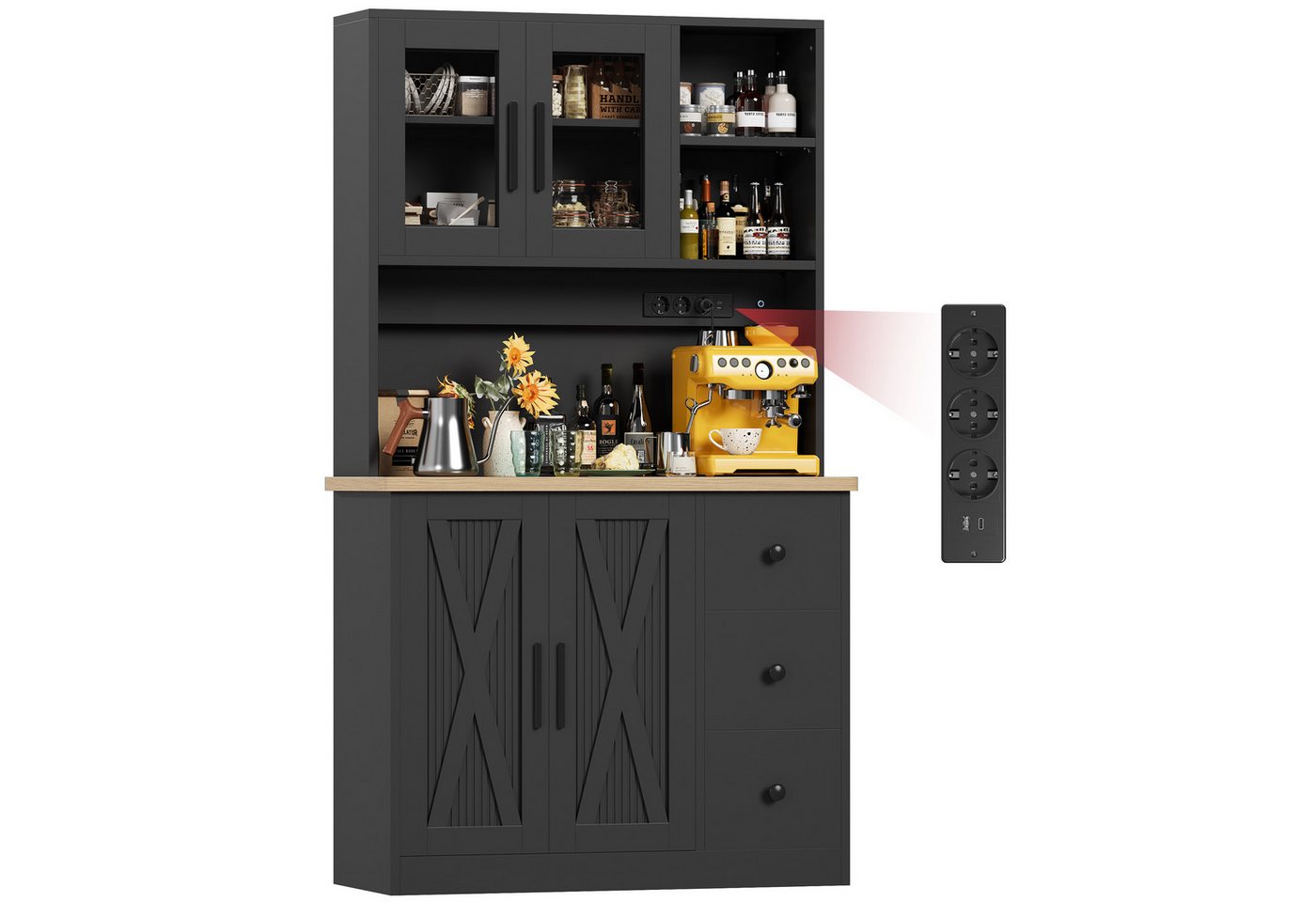 HOMALL Highboard Küchenbuffet Sideboards,Geschirr Insel Schrank (mit LED-Beleuchtung,Steckdose,staubgeschützter Glastür) – Bild 5 von 5