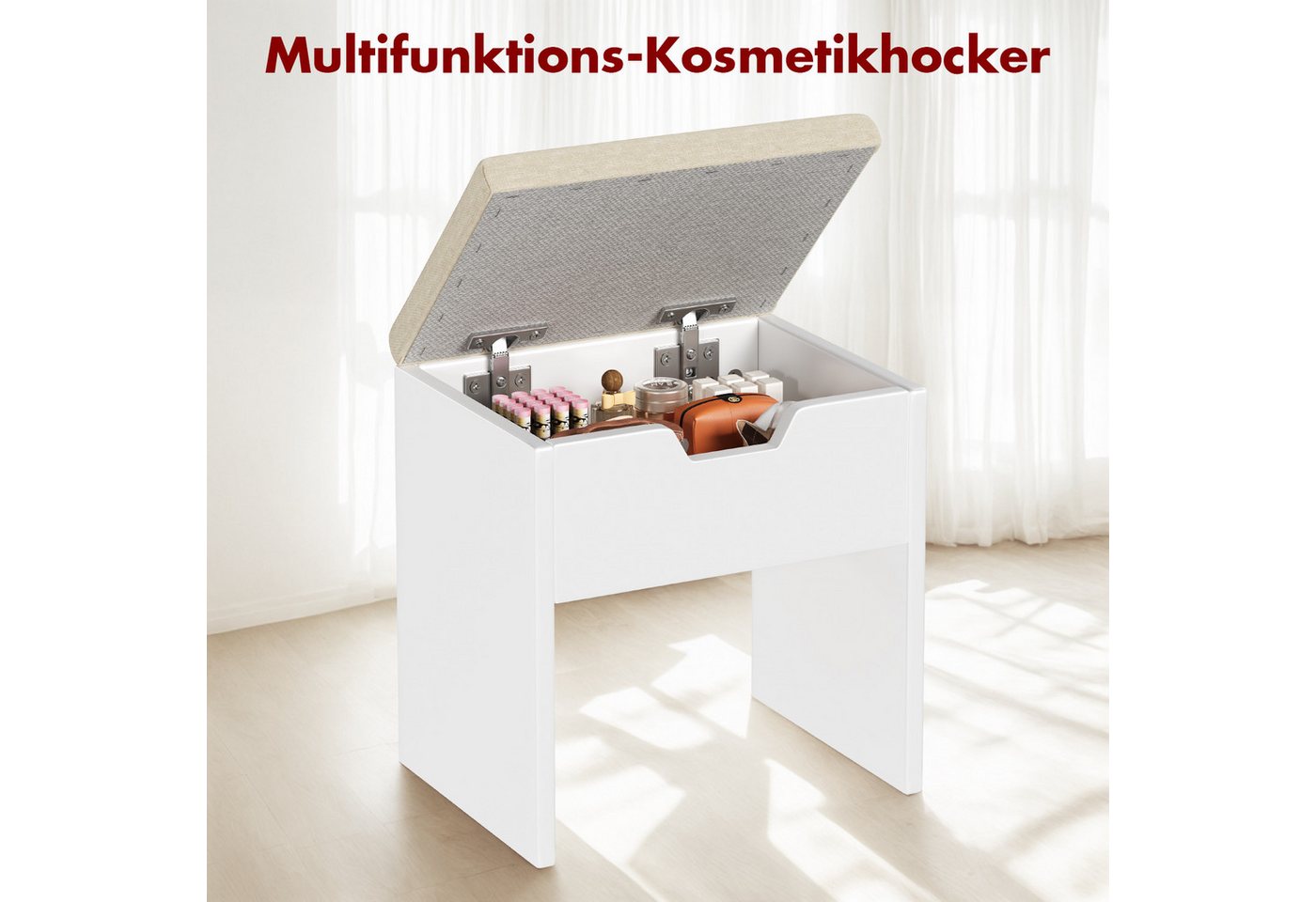 HOMALL Hocker Schminkhocker mit Stauraum, Kosmetikhocker (Mit Aufbewahrungsschrank, Kissen 4cm dick, weich und bequem, multifunktional) – Bild 2 von 2