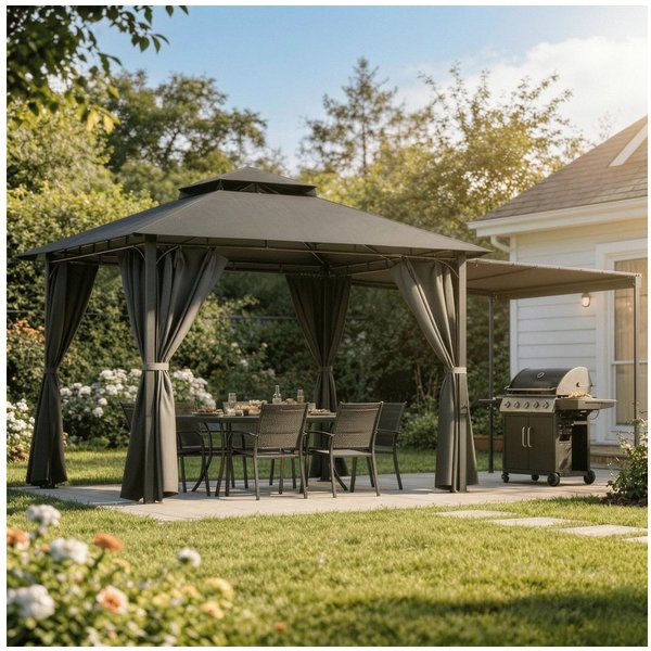 HOMALL Pavillon Extend Grillpavillon, mit 1.8m ausklappbarer Seitenveranda, mit 4 Seitenteilen, (Ausziehbarer Seitenmarkise flexibel verstellbare Schattenfläche