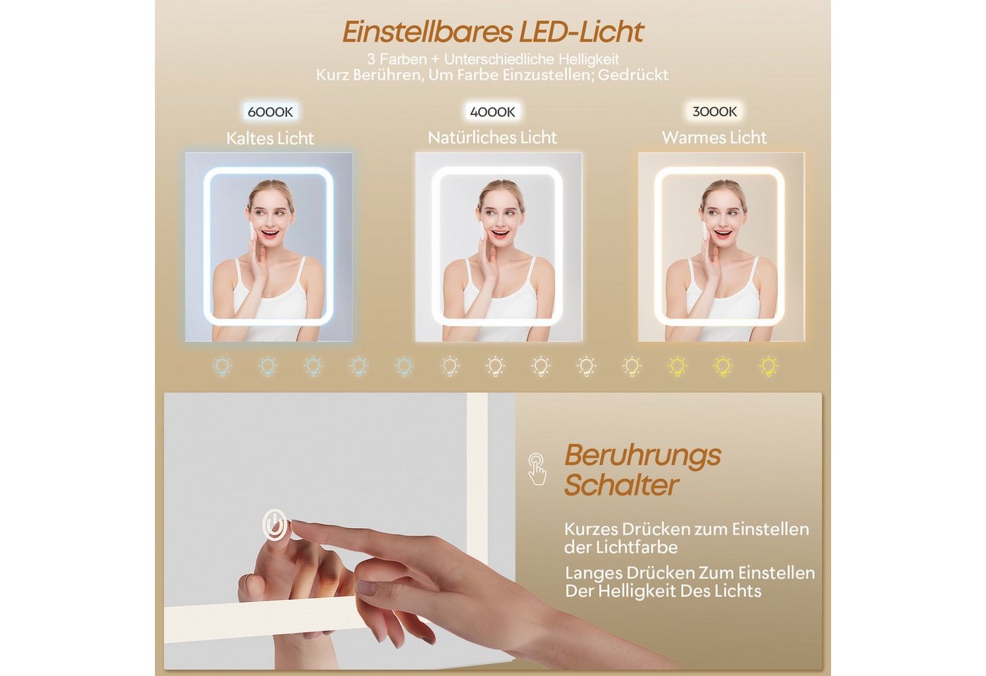HOMALL Schminktisch Eingebaute LED-Beleuchtung, einstellbare Helligkeit, mit 7 Schubladen (Maße: 110 × 40 × 139 cm, mit verstellbarer LED-Spiegelbeleuchtung, dr – Bild 4 von 5