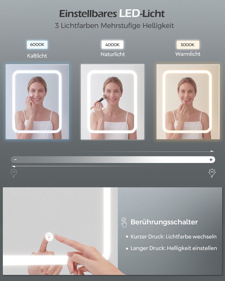 HOMALL Schminktisch Eingebaute LED-Beleuchtung, einstellbare Helligkeit, mit 7 Schubladen (Maße: 110 × 40 × 139 cm, mit verstellbarer LED-Spiegelbeleuchtung, dr – Bild 5 von 5