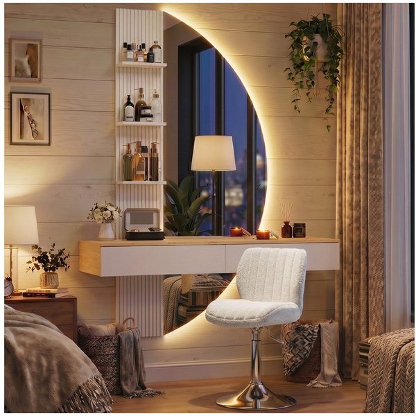 HOMALL Schminktisch Hängender Schminktisch mit LED-Beleuchtung (Maße: 106 × 40 × 143 cm, mit 3 offenen Ablagefächern, 2 Schubladen und drei einstellbaren Farbte