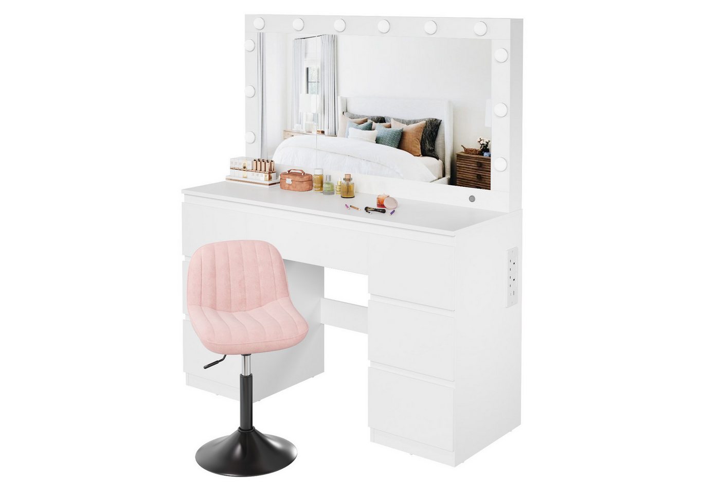 HOMALL Schminktisch mit großem Spiegel, 120 cm, 7 Schubladen, Schmuckschrank (XXL-Spiegel 106×51 cm (30×51 aufklappbar m. Schmuckschrank) · 120 cm · 7 Schublade – Bild 2 von 5
