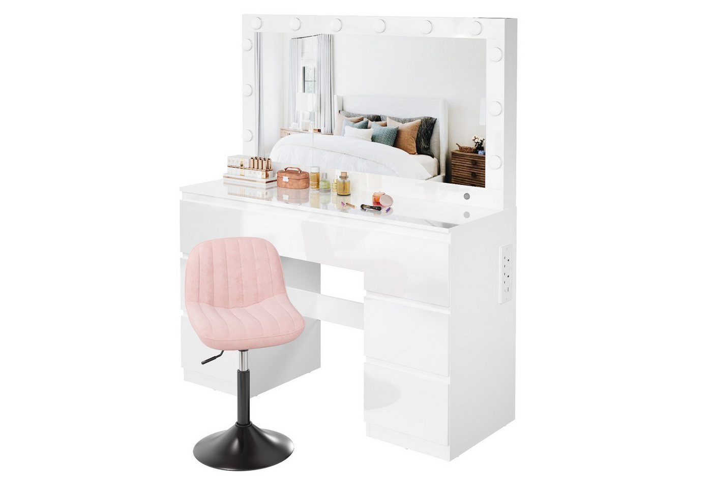 HOMALL Schminktisch mit großem Spiegel, 120 cm, 7 Schubladen, Schmuckschrank (XXL-Spiegel 106×51 cm (30×51 aufklappbar m. Schmuckschrank) · 120 cm · 7 Schublade – Bild 2 von 5
