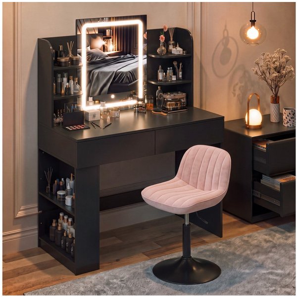 HOMALL Schminktisch mit Spiegel, LED-Beleuchtung, einstellbare Helligkeit, ostern (Langex Brete x Hthe) 90/110 x 40x 135 cm. B ofene Facher (2 seitiche Facher s