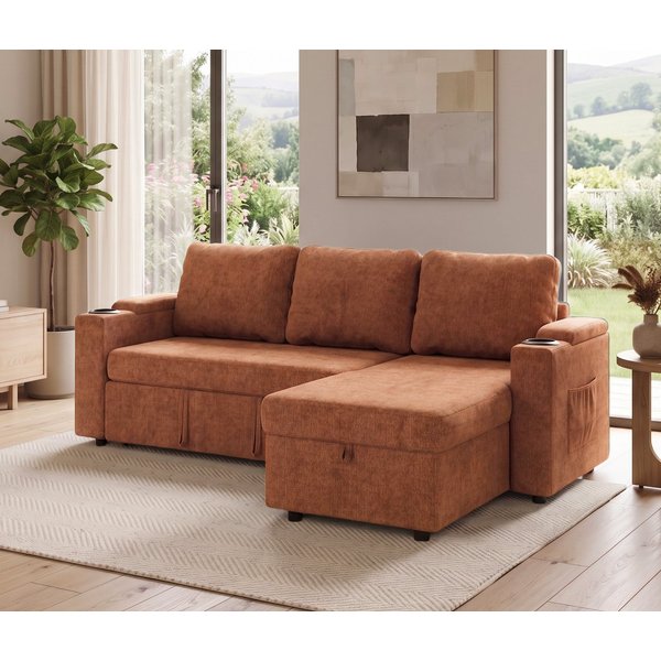 HOMALL Sofa Bequemes Eck-Schlafsofa, mit Schlaffunktion und Bettkasten,Becherhaltern