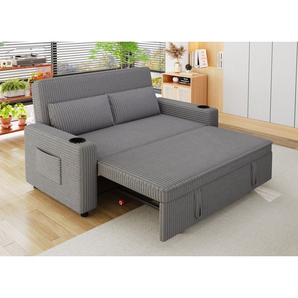 HOMALL Sofa Doppelschlafsofa, kompaktes Klappsofa, ausziehbares Schlafsofa, 5-fach verstellbare Rückenlehne, ausziehbares Sofa mit zwei Getränkehaltern, geeigne