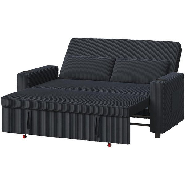 HOMALL Sofa Schlafsofa, kompaktes Klappsofa mit verstellbarer Rückenlehne, Doppelschlafsofa mit zwei Getränkehaltern,Matratze und Kissen