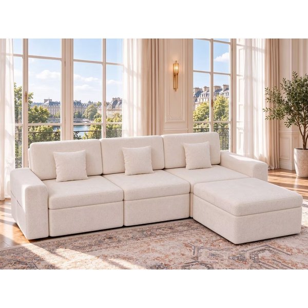 HOMAVO Ecksofa Schlafsofa, Couch L-Form, keine Montage erforderlich, inkl. Zierkissen, FSC® modulares Sofa, optionale Schlaffunktion & flexible Ottomane, Größe 