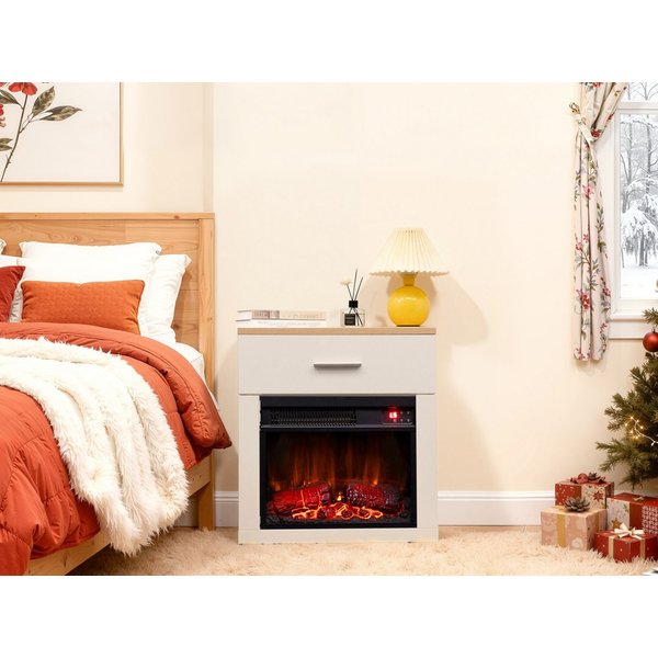 HOMAVO Elektrokamin mit Nachttisch, 14" 1000W Heizung, 3D-Flammeneffekt, Fernbedienung, Schrankgröße:43.5 x 29.5 x 47cm, Überhitzungsschutz, Timer