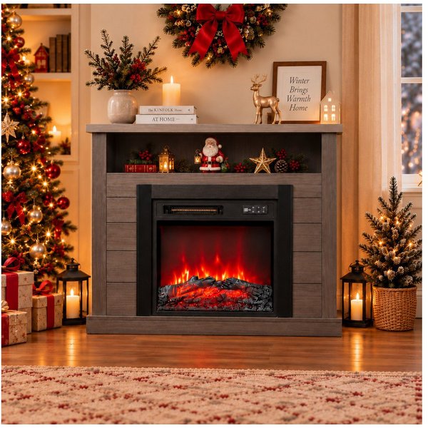 HOMAVO Elektrokamin mit Schrank, 18", 900W/1800W Heizung, 3D-Flammeneffekt, Schrankgröße: 96,5 × 22 × 82 cm, Fernbedienung + Bedienfeld