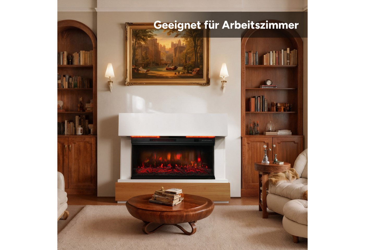 HOMAVO Elektrokamin mit Schrank, 36", 1000/2000W Heizung, 3D-Flammeneffekt, Schrankgröße: 117 x 20 x 95,5 cm, LED-Leiste, Fernbedienung – Bild 3 von 5
