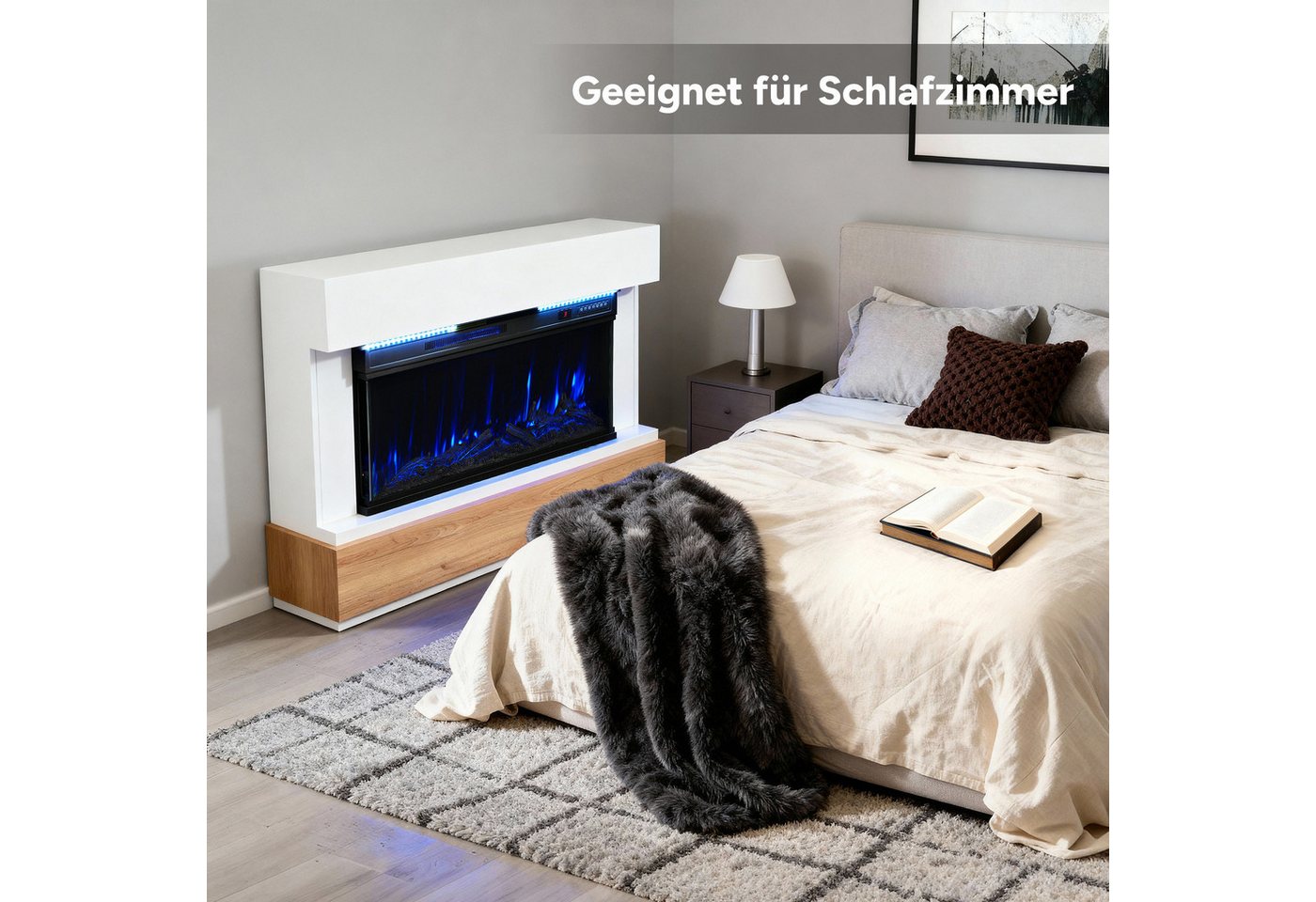 HOMAVO Elektrokamin mit Schrank, 36", 1000/2000W Heizung, 3D-Flammeneffekt, Schrankgröße: 117 x 20 x 95,5 cm, LED-Leiste, Fernbedienung – Bild 4 von 5
