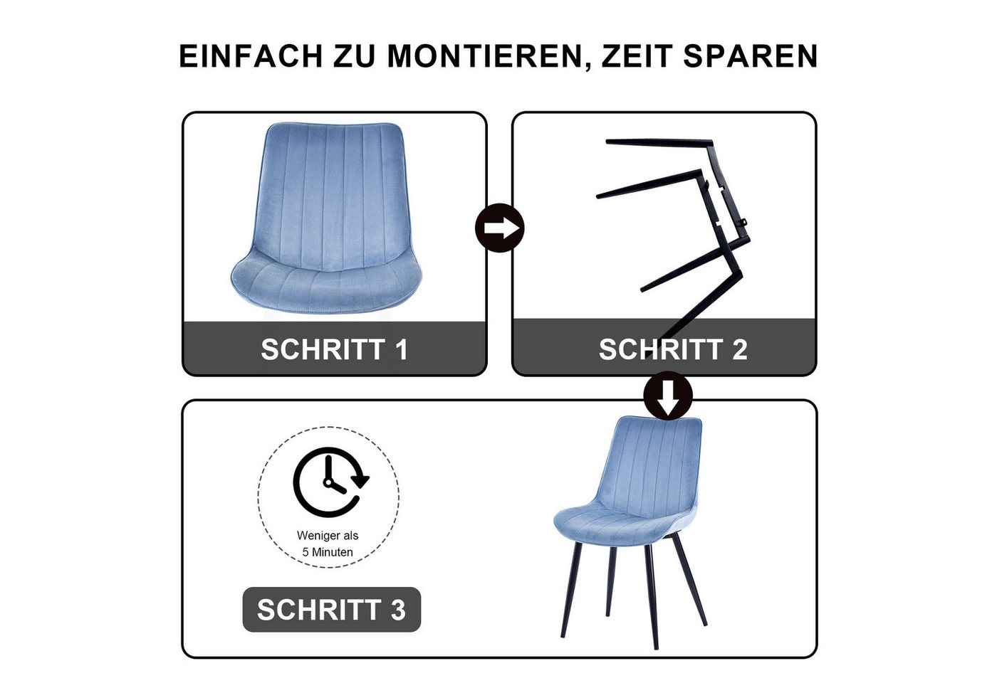 HOMAVO Esszimmerstuhl Stuhlset - aus Samt oder Kunstleder, gepolstert, mit Metallfüßen (4 St), Nach EN 12520 gepruft, mit Ergonomischer Rückenlehne und Metallbe – Bild 5 von 5