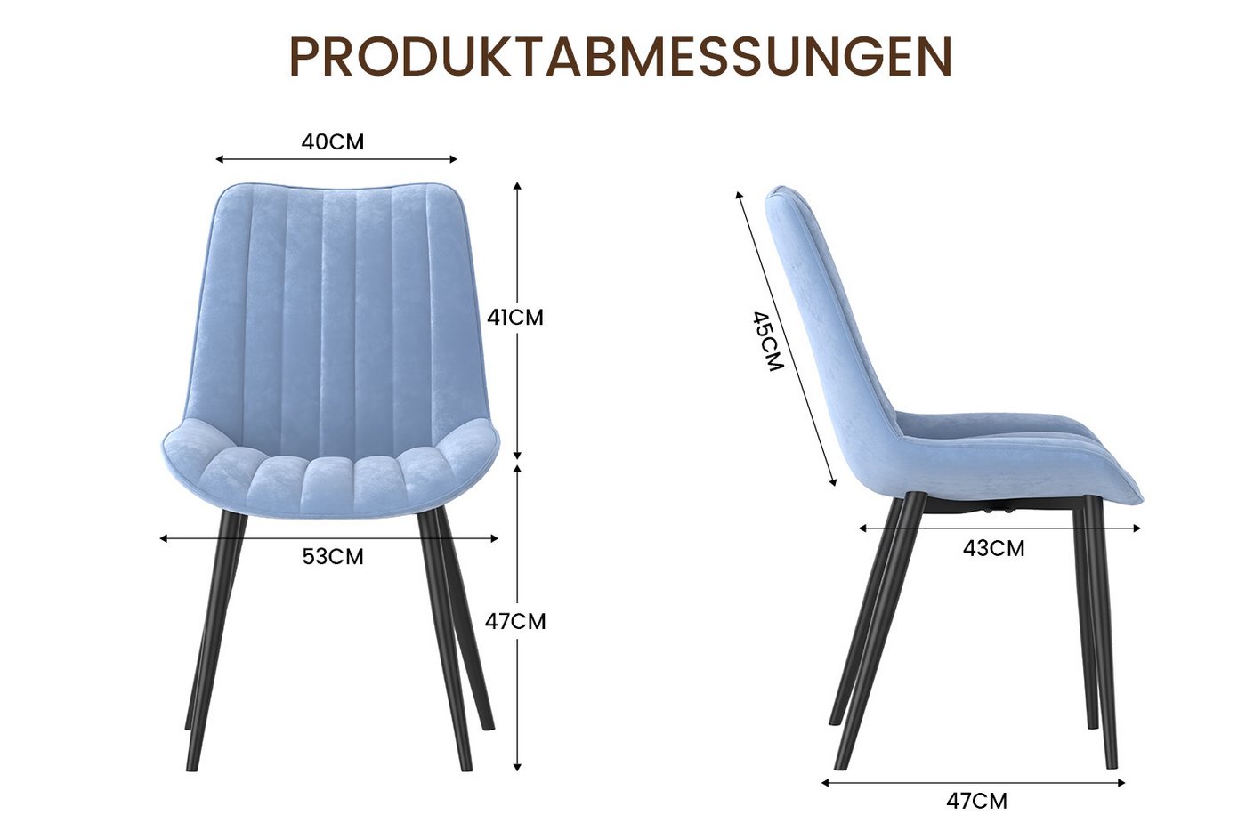 HOMAVO Esszimmerstuhl Stuhlset - aus Samt oder Kunstleder, gepolstert, mit Metallfüßen (2 St), Nach EN 12520 gepruft, mit Ergonomischer Rückenlehne und Metallbe – Bild 5 von 5