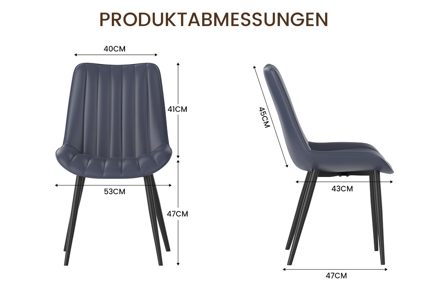 HOMAVO Esszimmerstuhl Stuhlset - aus Samt oder Kunstleder, gepolstert, mit Metallfüßen (4 St), Nach EN 12520 gepruft, mit Ergonomischer Rückenlehne und Metallbe – Bild 5 von 5