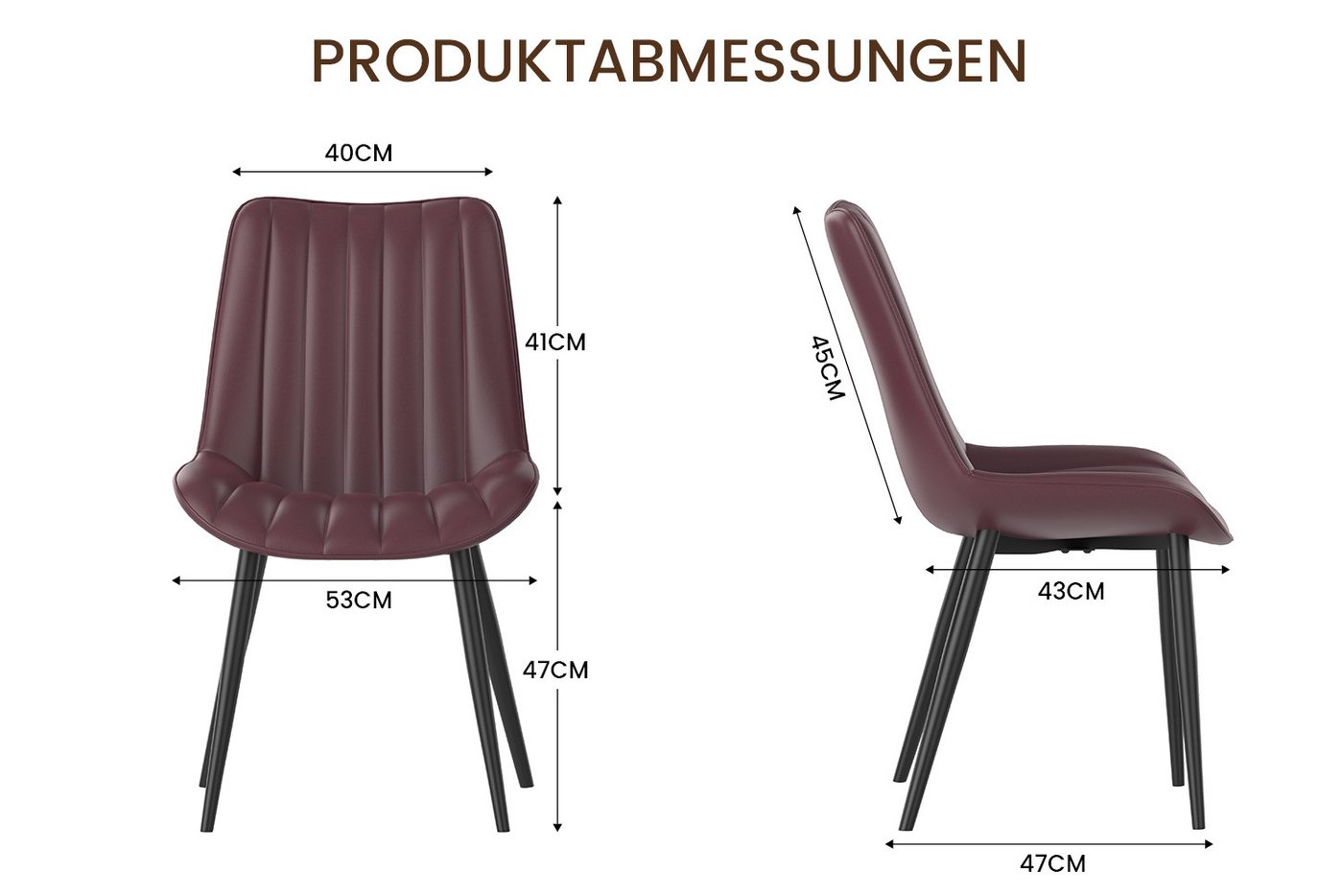 HOMAVO Esszimmerstuhl Stuhlset - aus Samt oder Kunstleder, gepolstert, mit Metallfüßen (2 St), Nach EN 12520 gepruft, mit Ergonomischer Rückenlehne und Metallbe – Bild 5 von 5