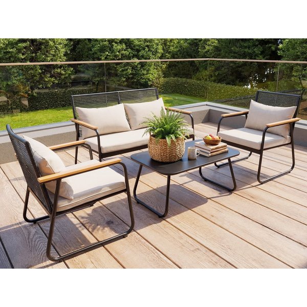 HOMAVO Gartenlounge-Set mit Couchtisch, 4-Sitzer aus Polyrattan, wasser- & UV-beständig, hohe Belastbarkeit, für Balkon, Terrasse & Garten