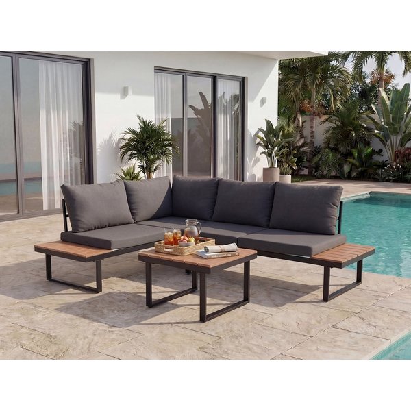 HOMAVO Gartenlounge-Set mit Couchtisch, Ecksofa in L-Form, wasser- und sonnenschutzbeständig, mit Sofaabdeckungen wasserfest, für Terrasse, Balkon und Garten