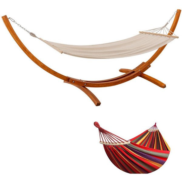 HOMAVO Hängematte mit Gestell, Mit 2 Hängematte, Stabiles Holzgestell, 200kg Belastbarkeit, Maße: 320x120x120 cm, Höhenverstellbar