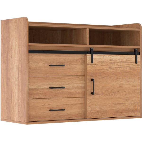 HOMAVO Sideboard HG1 kommode mit Schiebetüren & 4 Schubladen – 107 & 140 cm (FSC®, viel Stauraum, pflegeleicht), für Wohnzimmer Schlafzimmer Büro Flur