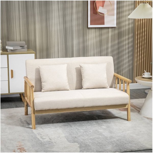 HOMCOM 2-Sitzer Couch mit 2 Lendenkissen, Leinenoptik, Modern Doppelsofa, Sofa 1 Teile, für kleine Räume, Wohnzimmer, Schlafzimmer, Beige