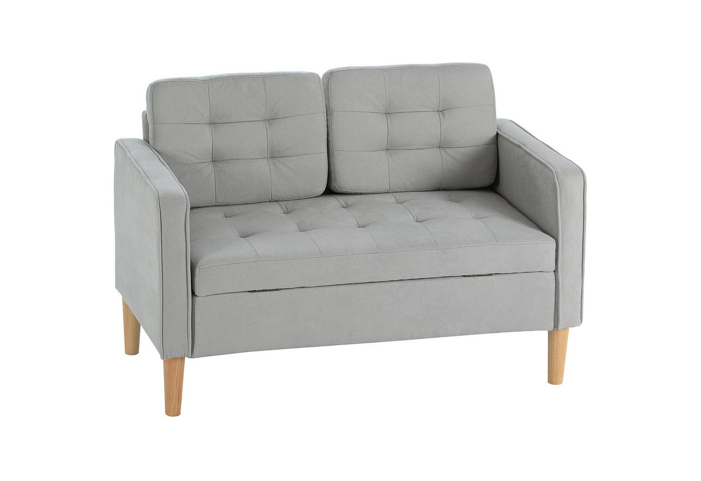 HOMCOM 2-Sitzer Couch mit Stauraum, Polstersofa mit Samtoptik, Polstersofa 1 Teile, für Wohnzimmer, Hellgrau – Bild 2 von 5