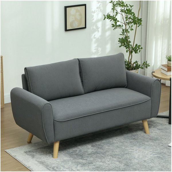 HOMCOM 2-Sitzer Polstersofa mit 54cm extra tiefen Sitzen,mit Holzrahmen 2er Couch, Doppelsofa 1 Teile, für Wohnzimmer Schlafzimmer Büro, 145 x 75 x 78 cm, Dunke