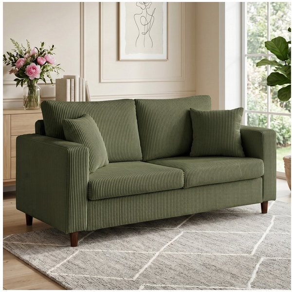 HOMCOM 2-Sitzer Sofa, 170 cm Couch mit Breiten Armlehnen, Kord-Optik, Set 1 Teile, Breite Sitzfläche, Cordbezug, Federkern