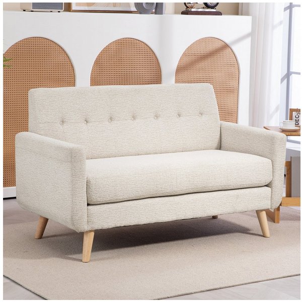 HOMCOM 2-Sitzer Sofa, Couch mit Samtoptik, Polstersofa mit Holzbeinen, Doppelsofa 1 Teile, für Schlafzimmer, Wohnzimmer, Beige