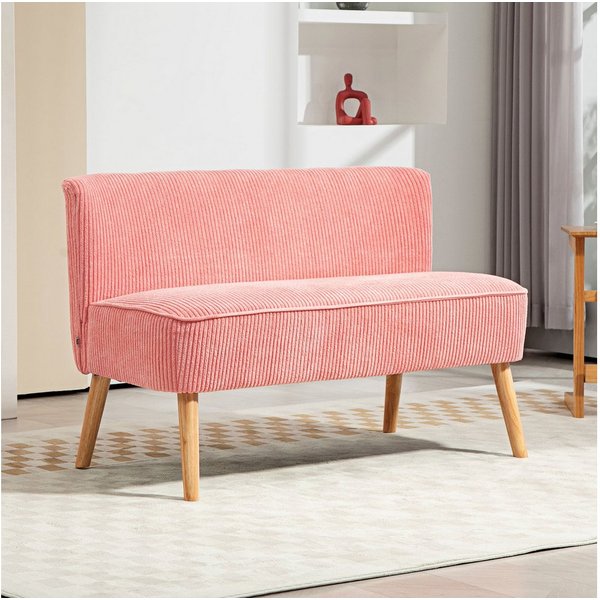 HOMCOM 2-Sitzer Sofa Loveseat mit Leinen-Optik für Schlafzimmer 117x56,5x77cm, Doppelsofa 1 Teile, für Wohnzimmer, Schlafzimmer, 117 x 56,5 x 77 cm, Rosa