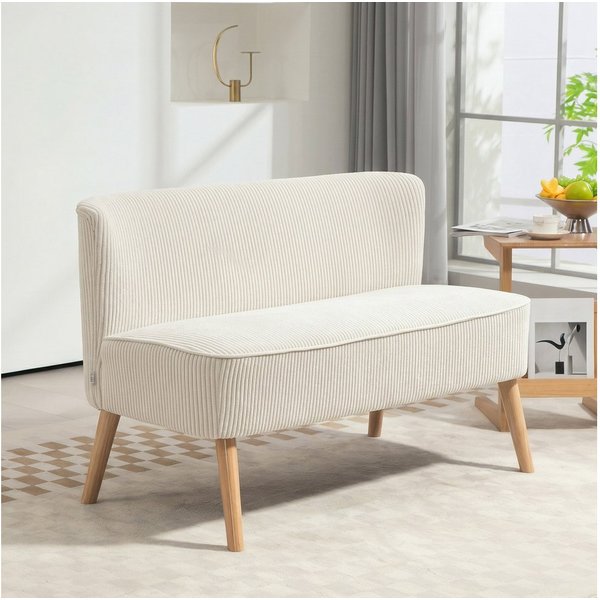 HOMCOM 2-Sitzer Sofa Loveseat mit Leinen-Optik für Schlafzimmer 117x56,5x77cm, Doppelsofa 1 Teile, für Wohnzimmer, Schlafzimmer, 117 x 56,5 x 77 cm, Cremeweiß