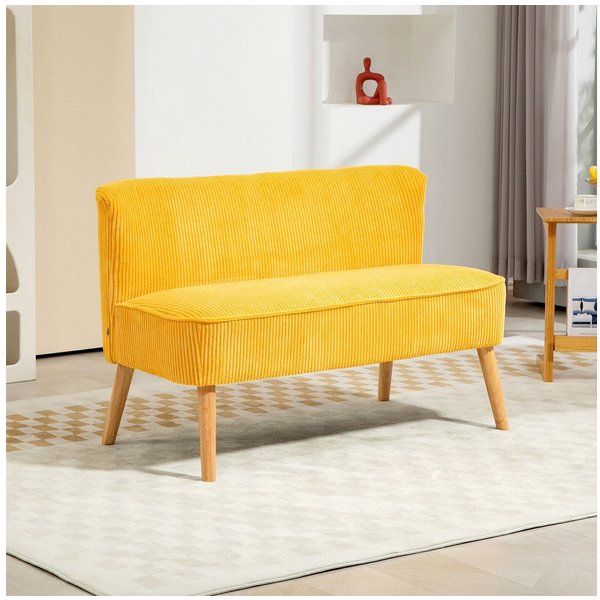 HOMCOM 2-Sitzer Sofa Loveseat mit Leinen-Optik für Schlafzimmer 117x56,5x77cm, Doppelsofa 1 Teile, für Wohnzimmer, Schlafzimmer, 117 x 56,5 x 77 cm, Gelb