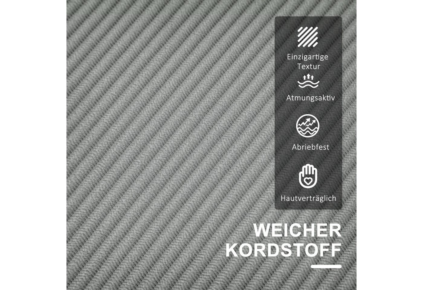 HOMCOM 2-Sitzer Sofa mit 2 Armlehne, Stauraum, Kleine Loveseat, Holzbeine, Couch 1 Teile, aus Corduroy für Wohnzimmer, Schlafzimmer, Hellgrau 117 x 63 x 79 cm – Bild 5 von 5