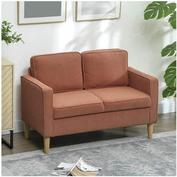 HOMCOM 2-Sitzer Sofa mit 2 Armlehne, Stauraum, Kleine Loveseat, Holzbeine, Couch 1 Teile, aus Corduroy für Wohnzimmer, Schlafzimmer, Orange 117 x 63 x 79 cm