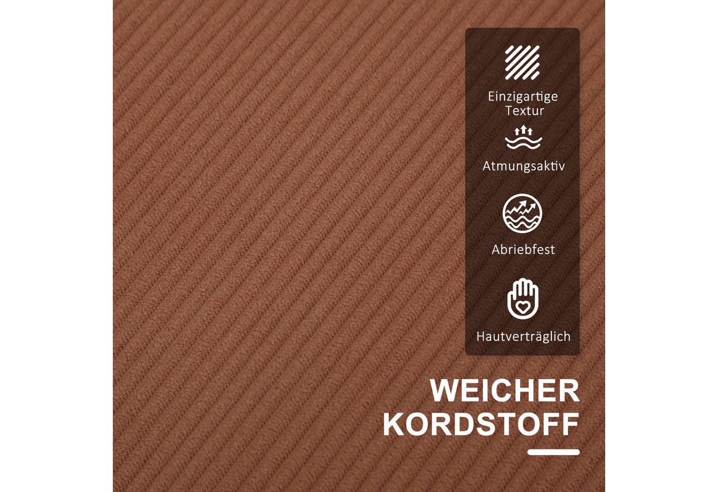 HOMCOM 2-Sitzer Sofa mit 2 Armlehne, Stauraum, Kleine Loveseat, Holzbeine, Couch 1 Teile, aus Corduroy für Wohnzimmer, Schlafzimmer, Orange 117 x 63 x 79 cm – Bild 5 von 5