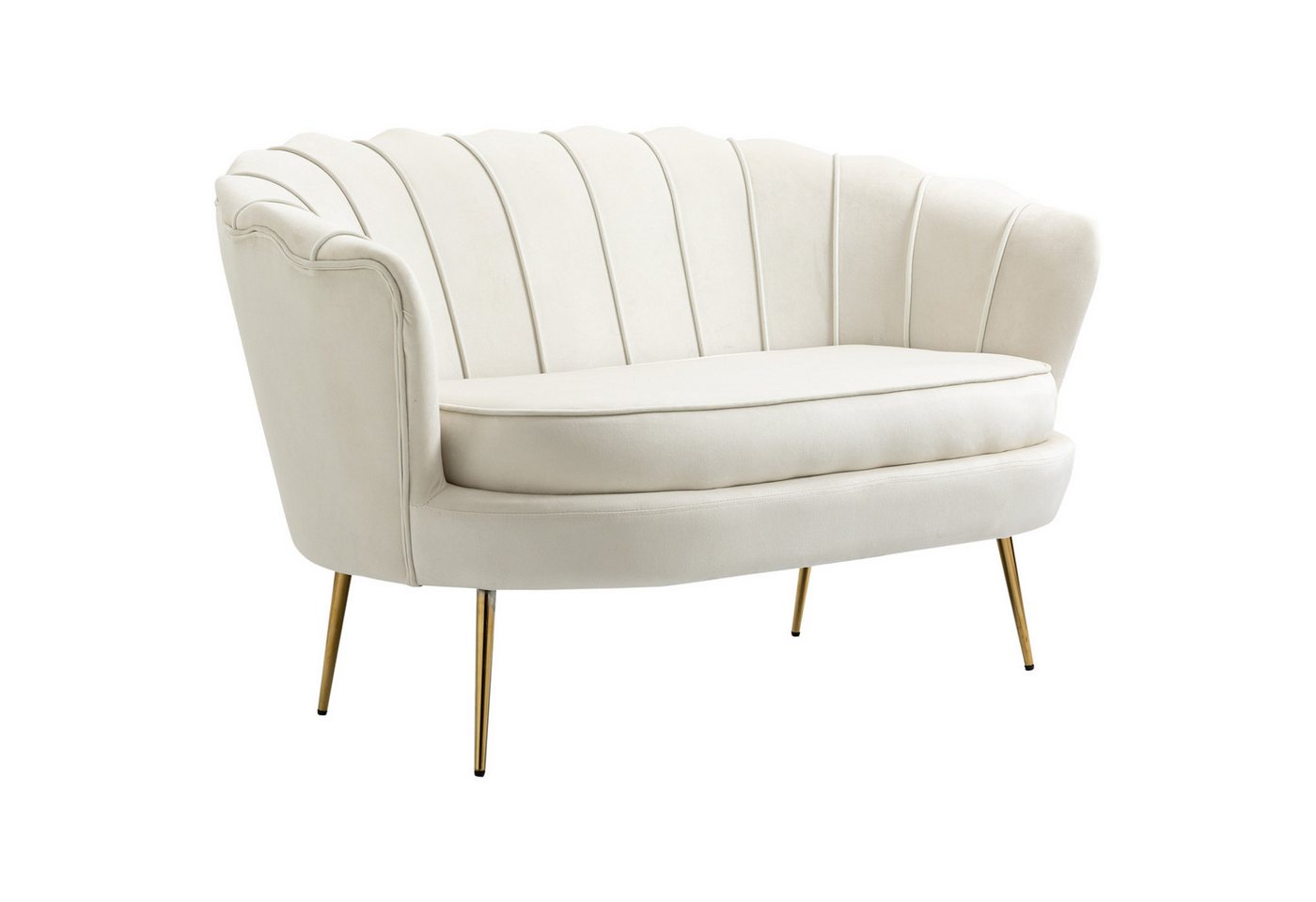 HOMCOM 2-Sitzer Sofa mit Armlehne, Doppelsofa mit Samtoptik, Metallbeine, Polstersofa 1 Teile, für Wohnzimmer, Schlafzimmer, 130 x 77 x 77 cm, Creme – Bild 2 von 5