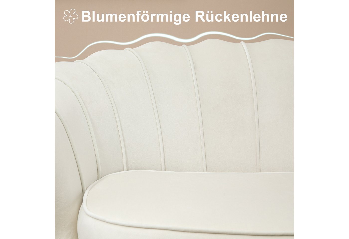 HOMCOM 2-Sitzer Sofa mit Armlehne, Doppelsofa mit Samtoptik, Metallbeine, Polstersofa 1 Teile, für Wohnzimmer, Schlafzimmer, 130 x 77 x 77 cm, Creme – Bild 4 von 5