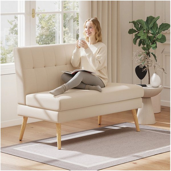 HOMCOM 2-Sitzer Sofa mit Leinenoptik, Getuftete Rückenlehne, Doppelsofa, Couch 1 Teile, für Wohnzimmer, Schlafzimmer, Beige