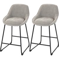 HOMCOM 2er-Set Barhocker, Chenille-Barstühle, Gepolsterte Sitzfläche 64H cm, Rückenlehne und Fußstütze, Stahlgestell, Moderner Stil, Hohe Küchenstühle, Esszimme