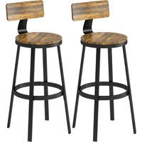 HOMCOM 2er-Set Barhocker, hohe Küchenhocker mit Rückenlehne, Fußstütze, Metallgestell, hohe Barstühle, für Kochinsel, Esszimmer, Theke, Rustikales Braun Aosom