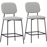 HOMCOM 2er-Set Barhocker, Bistrohocker mit Fußstütze, Barstuhl, Samt-Bezug, Küchenstuhl, Tresenhocker-Set mit Stahlbeinen für Wohnzimmer, Esszimmer, Hellgrau, 4