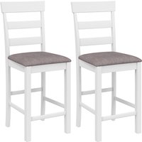 HOMCOM 2er-Set Barhocker, Barstühle aus Heveaholz mit gepolsterter Leinenoptik-Sitzfläche und Rückenlehne, für Küche, Esszimmer, Tresen, Weiß und Braun Aosom