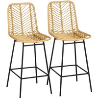 HOMCOM 2er Set Barhocker mit Lehne Barstühle im Boho-Design, PE-Rattan, inkl. Fußtstütze, 42,5 cm x 52 cm x 102 cm, Gelb + Schwarz Aosom.de