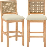 HOMCOM 2er-Set Barhocker, Barstühle mit Rattan-Optik Rückenlehne, Gepolsterte Chenille-Sitzfläche 66H cm, Fußstütze, Hevea-Holzbeine, für Küche, Esszimmer, Tres