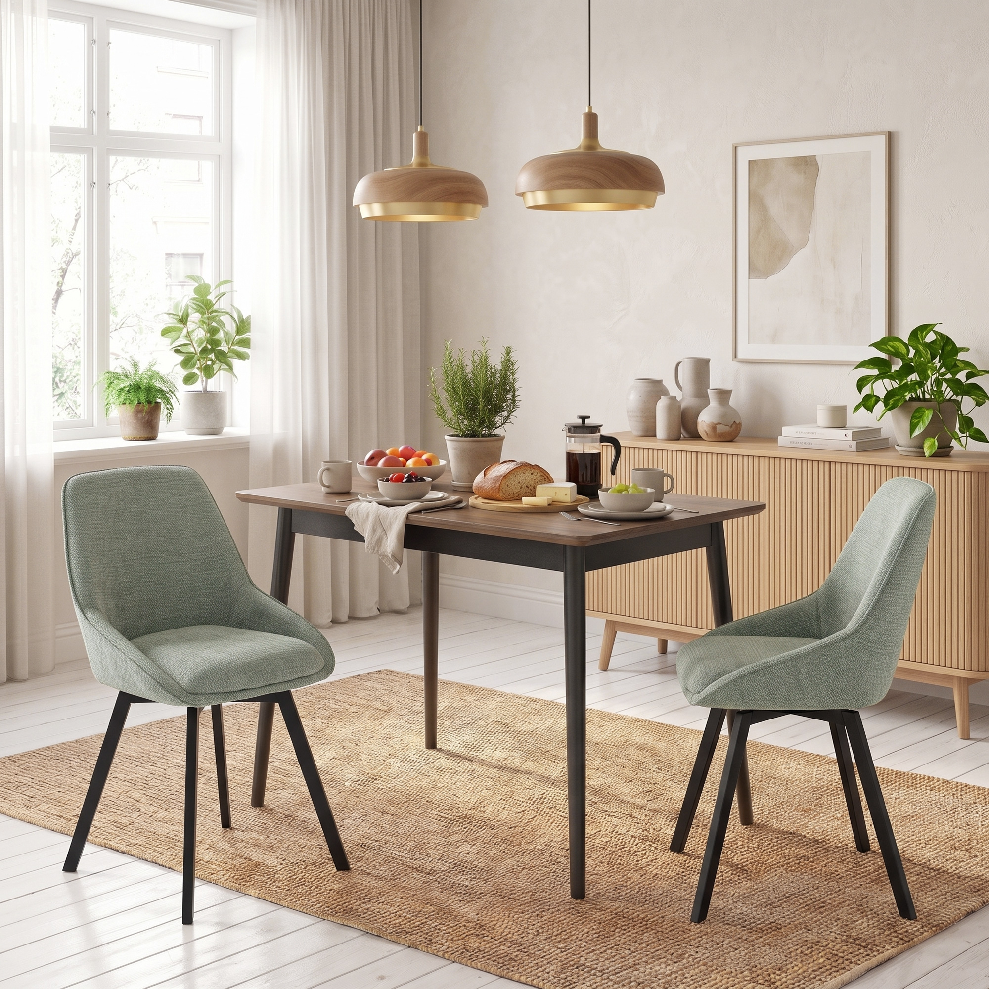 HOMCOM 2er-Set drehbare Esszimmerstühle 360°, Küchenstühle aus Chenille, gepolsterte Sitzfläche, geschwungene Rückenlehne, Metallbeine, moderner Stil, für Wohnz – Bild 2 von 2