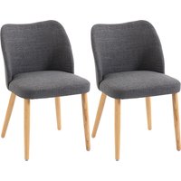 HOMCOM 2er-Set Esszimmerstühle, nordische Küchenstühle, gepolstert mit Leinenbezug, geschwungene Rückenlehne, gepolsterter Sitz, Holzbeine, Hellgrau Aosom