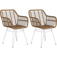 HOMCOM 2er Set Rattan Stuhl Esszimmer, Belastbarkeit 120 kg, ergonomisch, mit Rückenlehne, Stahlbeine, im Boho-Stil, 56 x 60 x 79 cm, Natur Aosom