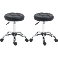 HOMCOM 2er-Set Salonhocker Rollhocker Drehhocker höhenverstellbar mit Rädern Kunstleder Schwarz Ø35,5x48-63cm für Friseursalons & Kosmetikstudios Aosom.de